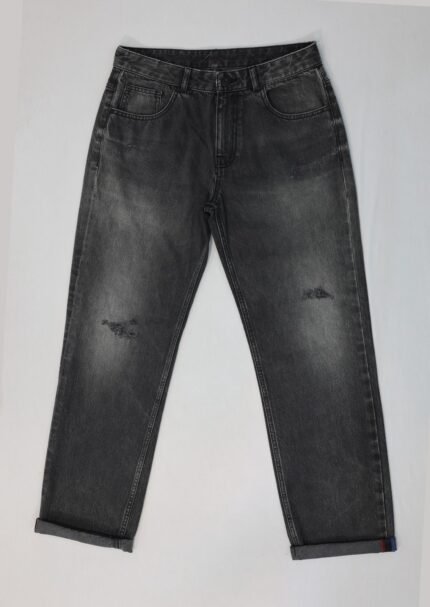 Rbtdenim Men’s Charcoal Black Distressed Straight Fit Jeans